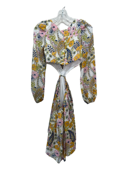 Wayf Size XS White, Yellow, Blue & Pink Polyester Floral Paisley V Neck Dress White, Yellow, Blue & Pink / XS