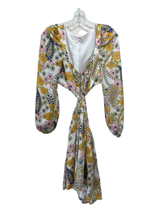 Wayf Size XS White, Yellow, Blue & Pink Polyester Floral Paisley V Neck Dress White, Yellow, Blue & Pink / XS