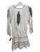 Joie Size XS White & Blue Cotton Drop Waist Embroidered Long Sleeve V Neck Dress White & Blue / XS