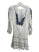 Joie Size XS White & Blue Cotton Drop Waist Embroidered Long Sleeve V Neck Dress White & Blue / XS