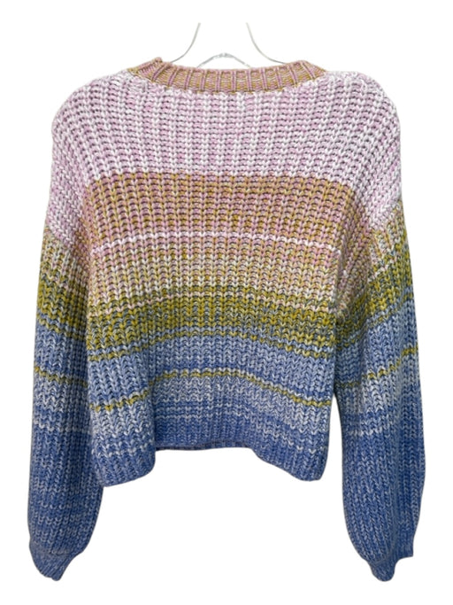 525 America Size S Pink, Yellow & Blue Acrylic Rib Knit Scoop Neck Sweater Pink, Yellow & Blue / S