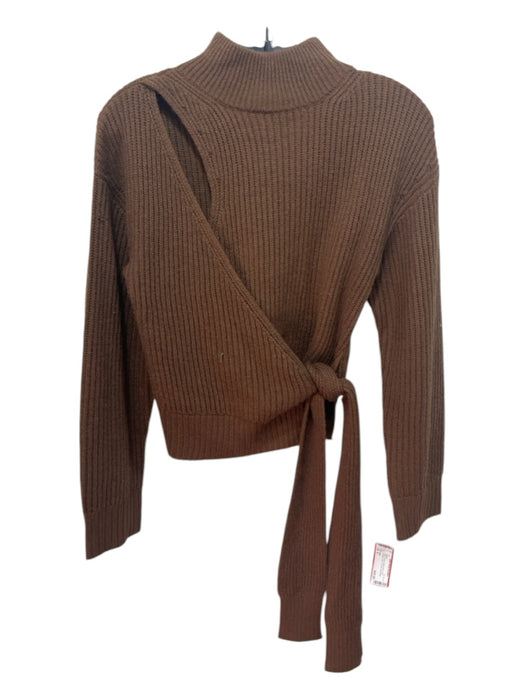 ASTR Size S Brown Acrylic & Wool Mock Neck Cardigan Crop Tie Front Sweater Brown / S