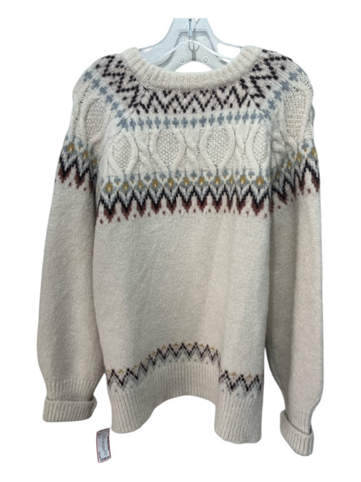 Aqua Size S cream, blue & brown Acrylic Blend Fair Isle Fuzzy Chunky Sweater cream, blue & brown / S