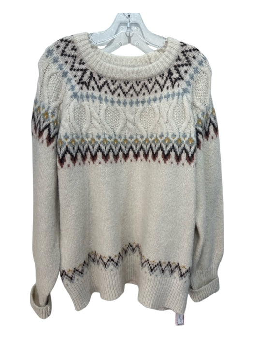 Aqua Size S cream, blue & brown Acrylic Blend Fair Isle Fuzzy Chunky Sweater cream, blue & brown / S