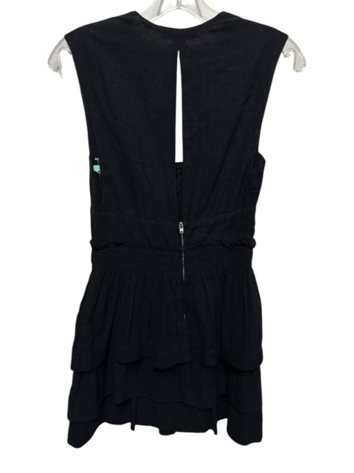 Isabel Marant Etoile Size 36 Black Sleeveless Polka Dot Smocked Ruffle Dress Black / 36