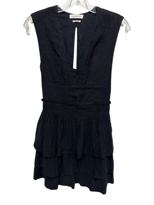 Isabel Marant Etoile Size 36 Black Sleeveless Polka Dot Smocked Ruffle Dress Black / 36
