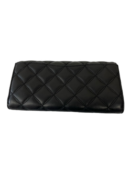 Kate Spade Black & Silver Leather Quilted Top Flap silver hardware Wallets Black & Silver