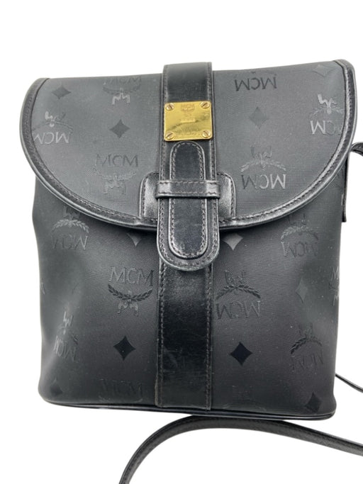 MCM Black Coated Canvas & Leather Gold hardware Crossbody Snap Closure Logo Bag Black / S