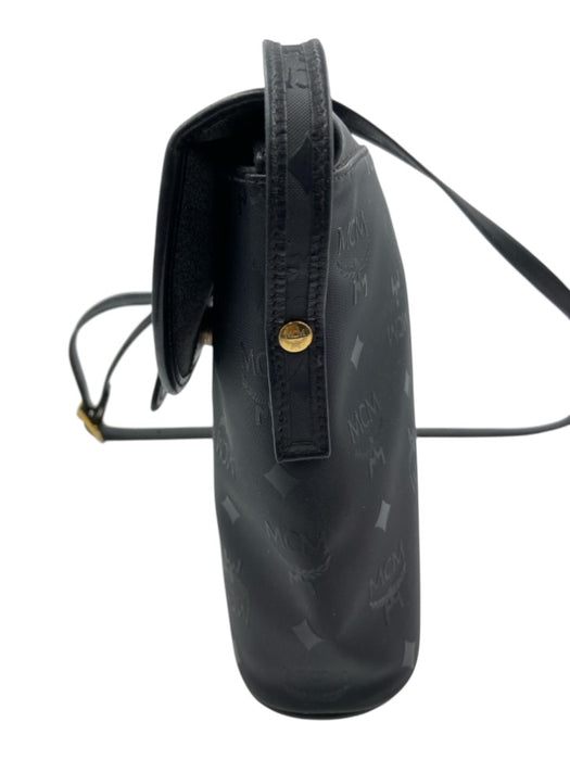 MCM Black Coated Canvas & Leather Gold hardware Crossbody Snap Closure Logo Bag Black / S