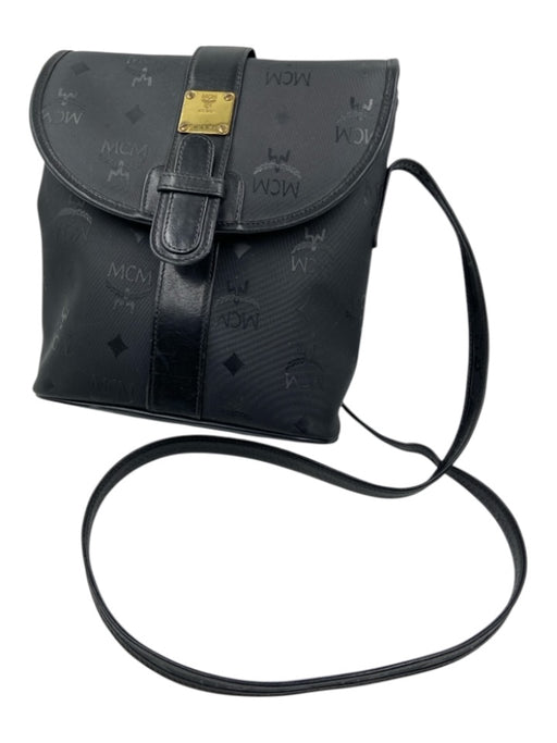 MCM Black Coated Canvas & Leather Gold hardware Crossbody Snap Closure Logo Bag Black / S