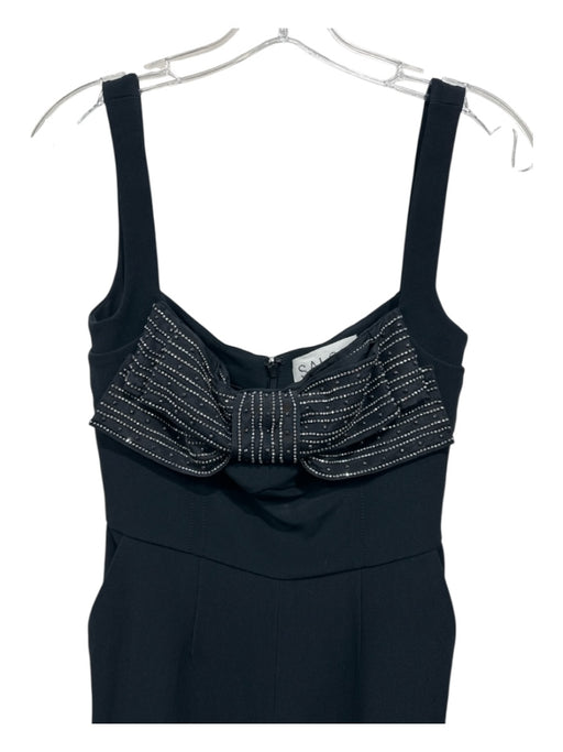Saloni Size 4 Black Viscose & Acetate Back Zip Crystal Embellished Bow Jumpsuit Black / 4