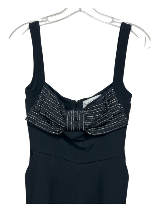 Saloni Size 4 Black Viscose & Acetate Back Zip Crystal Embellished Bow Jumpsuit Black / 4