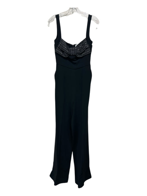 Saloni Size 4 Black Viscose & Acetate Back Zip Crystal Embellished Bow Jumpsuit Black / 4