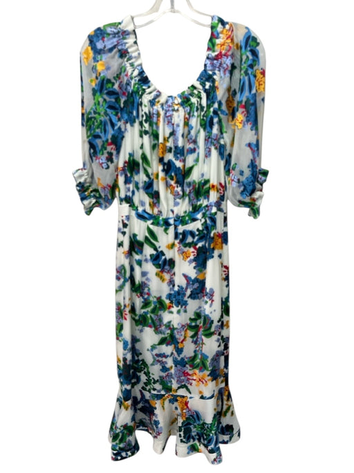 Saloni Size 2 Cream & Multi Silk Blend Sheer Overlay Floral Off Shoulder Dress Cream & Multi / 2