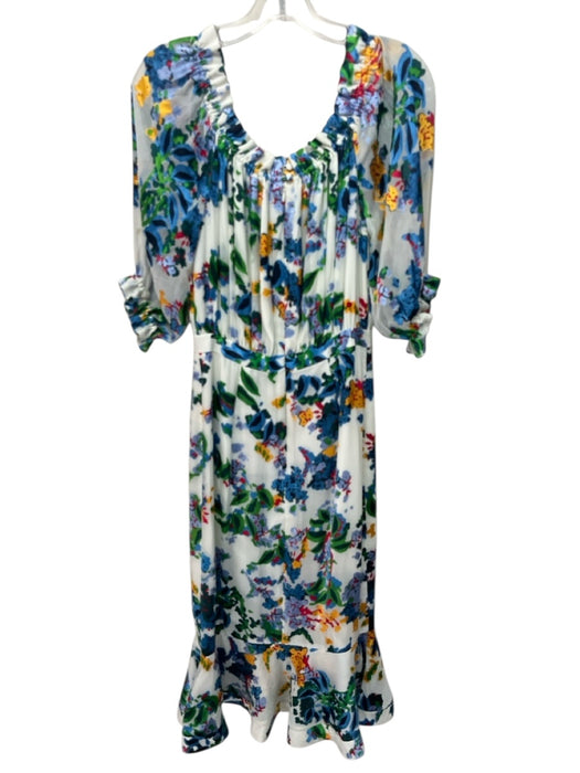 Saloni Size 2 Cream & Multi Silk Blend Sheer Overlay Floral Off Shoulder Dress Cream & Multi / 2