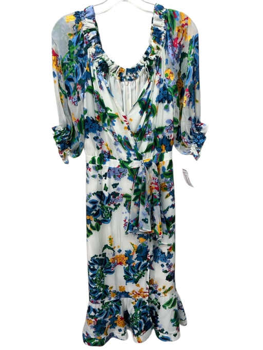 Saloni Size 2 Cream & Multi Silk Blend Sheer Overlay Floral Off Shoulder Dress Cream & Multi / 2
