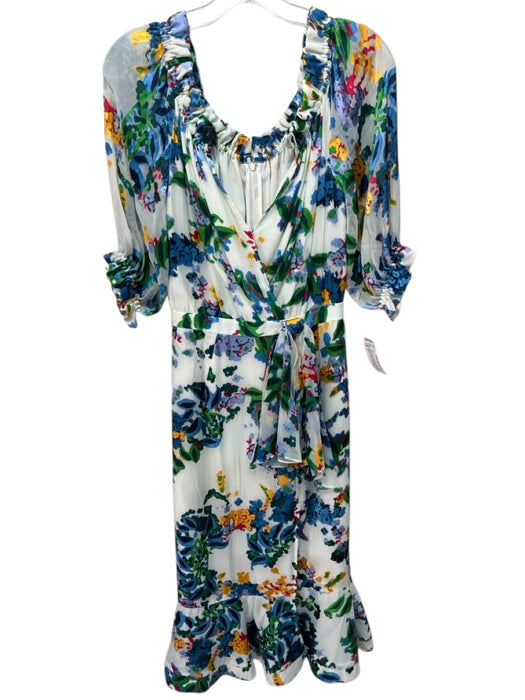 Saloni Size 2 Cream & Multi Silk Blend Sheer Overlay Floral Off Shoulder Dress Cream & Multi / 2