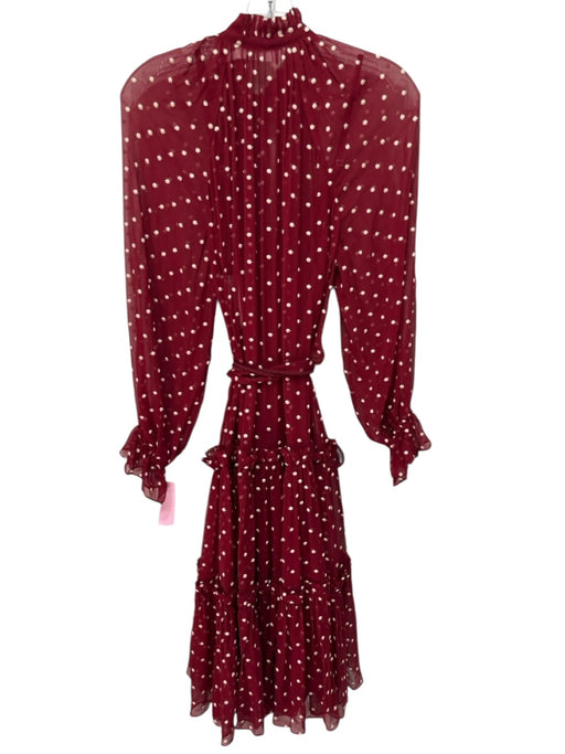 Zimmermann Size 1 Red & White Silk Sheer Polka Dot Drawstring Neck Tiered Dress Red & White / 1
