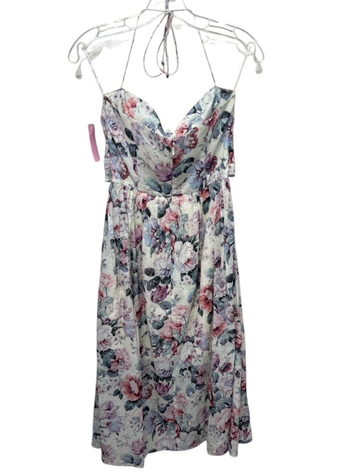 Zimmermann Size 1 Cream, Blue & Purple Cotton Floral Cutouts Knot Detail Dress Cream, Blue & Purple / 1