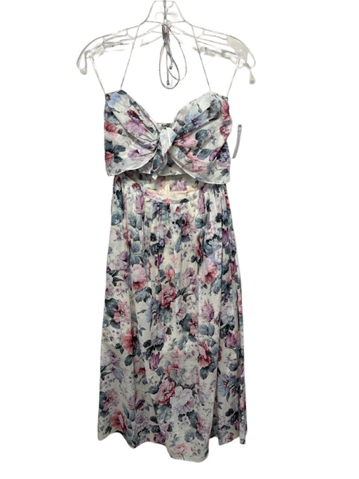 Zimmermann Size 1 Cream, Blue & Purple Cotton Floral Cutouts Knot Detail Dress Cream, Blue & Purple / 1
