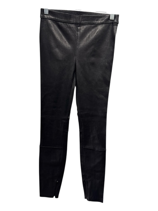 Intermix Size 0 Black Lamb leather Elastic Waist Solid Skinny Ankle Zip Pants Black / 0