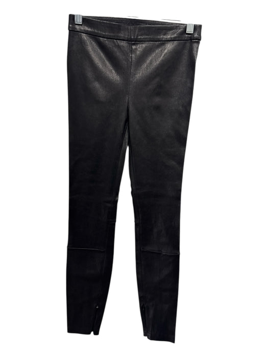Intermix Size 0 Black Lamb leather Elastic Waist Solid Skinny Ankle Zip Pants Black / 0
