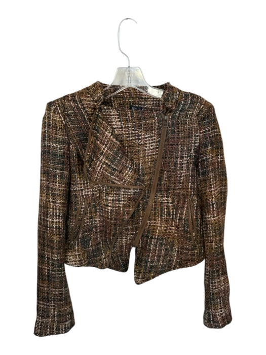 Very J Size L Brown & Maroon Wool Blend Tweed Long Sleeve Zipper Cropped Jacket Brown & Maroon / L