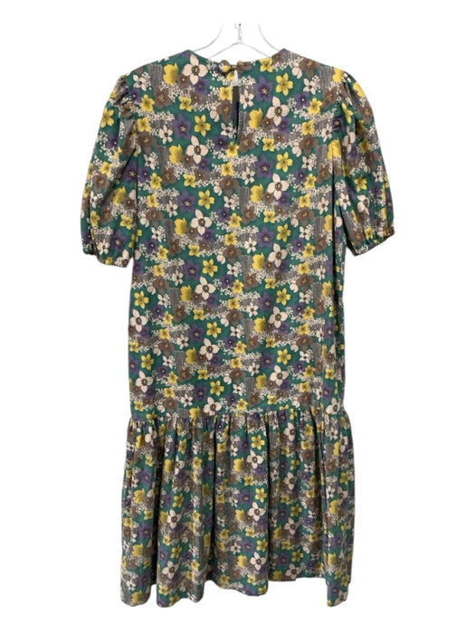 Casey Marks Size Medium Yellow, Purple & Green Cotton Short Balloon Sleeve Dress Yellow, Purple & Green / Medium