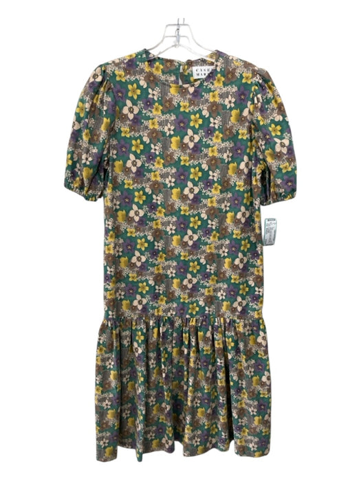 Casey Marks Size Medium Yellow, Purple & Green Cotton Short Balloon Sleeve Dress Yellow, Purple & Green / Medium
