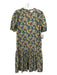 Casey Marks Size Medium Yellow, Purple & Green Cotton Short Balloon Sleeve Dress Yellow, Purple & Green / Medium