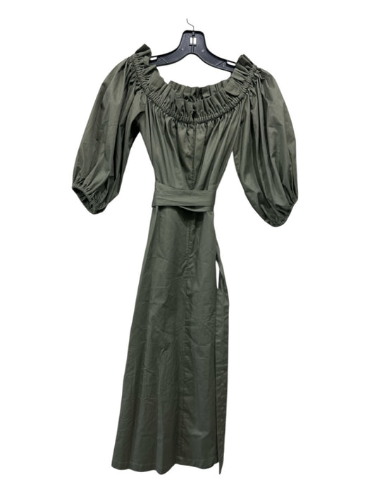 Buru Size Small Olive Green Cotton Elastic neck 1/2 Balloon Sleeve Midi Dress Olive Green / Small