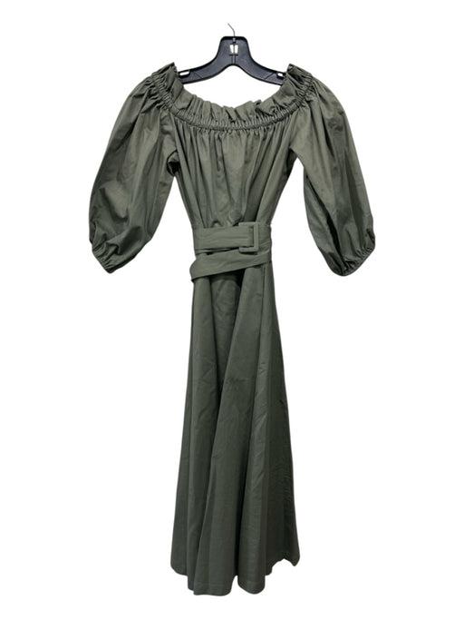 Buru Size Small Olive Green Cotton Elastic neck 1/2 Balloon Sleeve Midi Dress Olive Green / Small