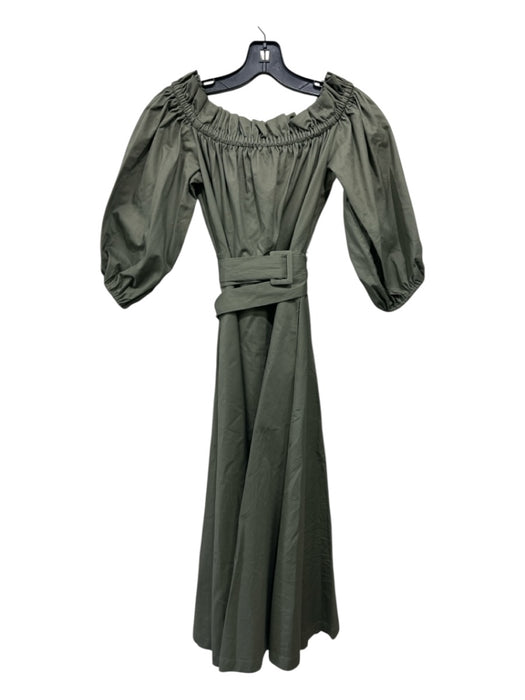 Buru Size Small Olive Green Cotton Elastic neck 1/2 Balloon Sleeve Midi Dress Olive Green / Small
