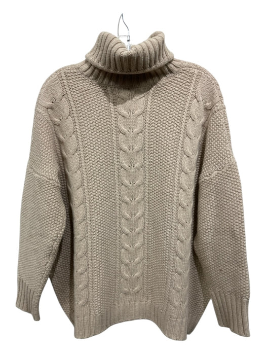 Ann Mashburn Size Medium Tan Beige Wool Blend Long Sleeve Cable Knit Sweater Tan Beige / Medium