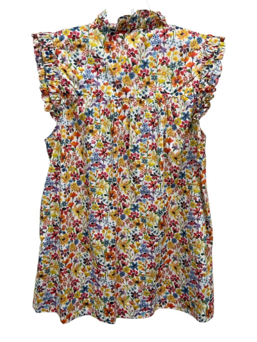 APOF Size S Red, Yellow & Multi Cotton Ruffle Cap Sleeve Floral V Neck Top Red, Yellow & Multi / S