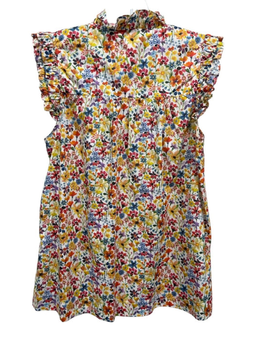 APOF Size S Red, Yellow & Multi Cotton Ruffle Cap Sleeve Floral V Neck Top Red, Yellow & Multi / S