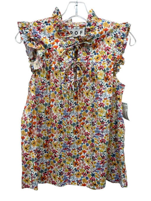APOF Size S Red, Yellow & Multi Cotton Ruffle Cap Sleeve Floral V Neck Top Red, Yellow & Multi / S
