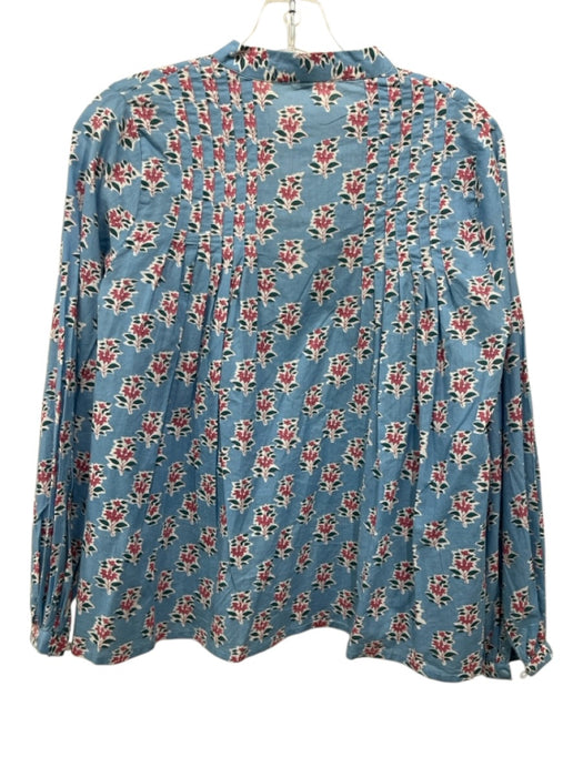 Marea Size Small Light Blue & Pink Cotton Long Sleeve Floral V Neck Top Light Blue & Pink / Small