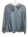 Marea Size Small Light Blue & Pink Cotton Long Sleeve Floral V Neck Top Light Blue & Pink / Small