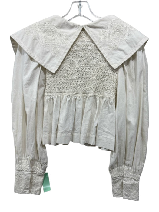 Sea New York Size S Cream Cotton Long Balloon Sleeve Smocked Top Peplum Top Cream / S