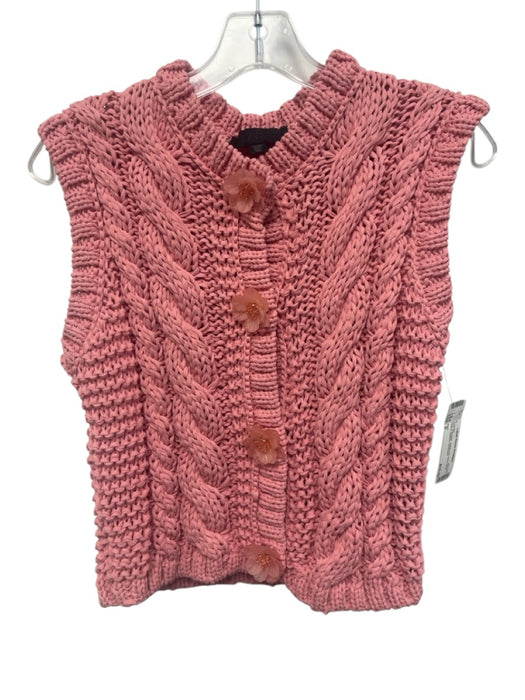 Zara Size S Pink Polyester Cable Knit Sleeveless Flower Buttons Sweater Pink / S