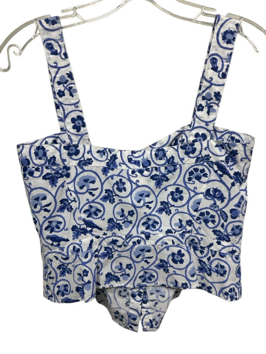 Thierry Colson Size S Blue & White Cotton Sleeveless Button Front Midi Skirt Set Blue & White / S