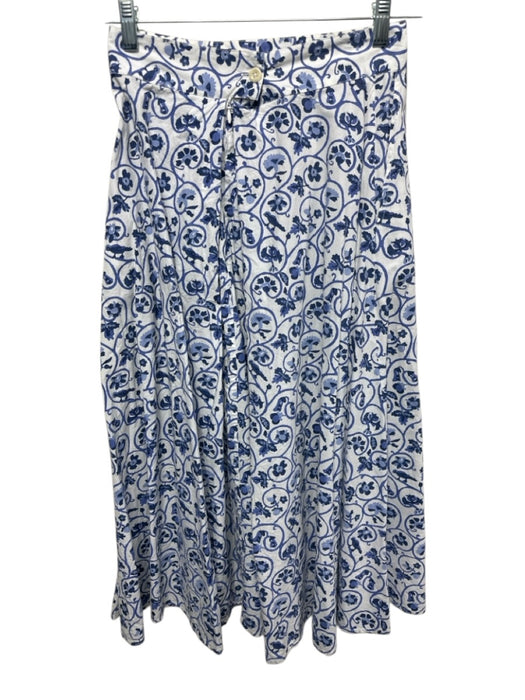 Thierry Colson Size S Blue & White Cotton Sleeveless Button Front Midi Skirt Set Blue & White / S