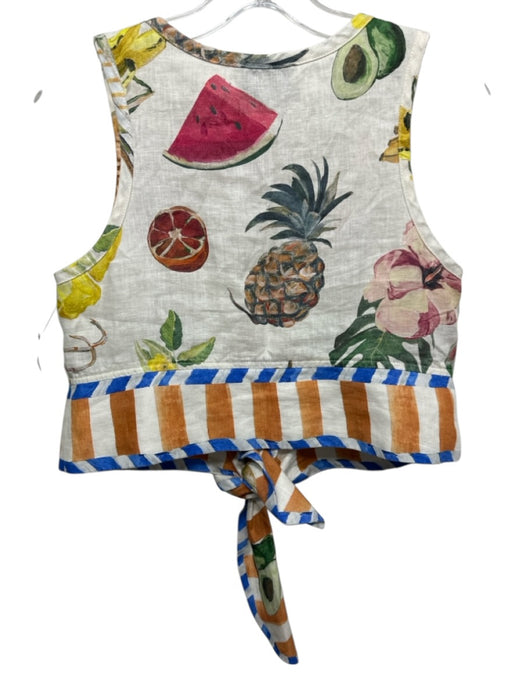 Alemais Size 4 Cream, Orange &  Mustard Linen Sleeveless Fruit & Food Pant Set Cream, Orange &  Mustard / 4
