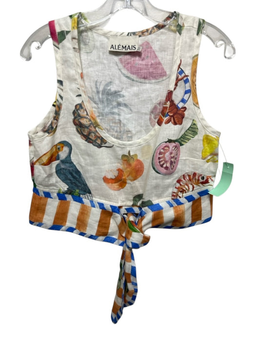 Alemais Size 4 Cream, Orange &  Mustard Linen Sleeveless Fruit & Food Pant Set Cream, Orange &  Mustard / 4