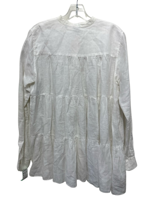 Aspesi Size 40 White Linen Long Sleeve Button Front Tiered Tunic Top White / 40