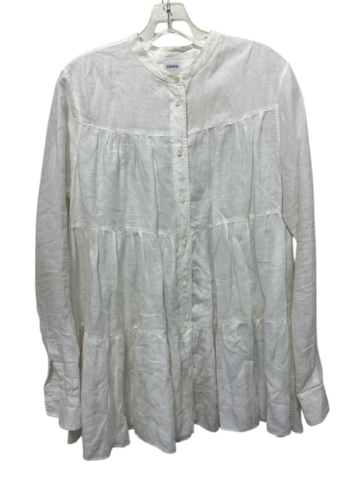 Aspesi Size 40 White Linen Long Sleeve Button Front Tiered Tunic Top White / 40