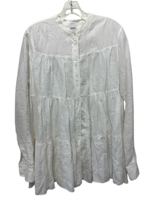 Aspesi Size 40 White Linen Long Sleeve Button Front Tiered Tunic Top White / 40