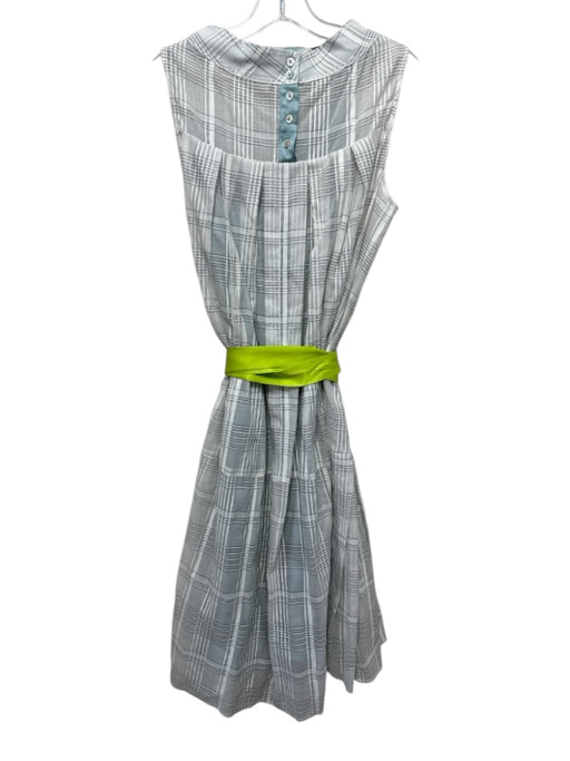Katherine Kidd Size 4 White, Green & Blue Cotton & Silk Sleeveless Checked Dress White, Green & Blue / 4