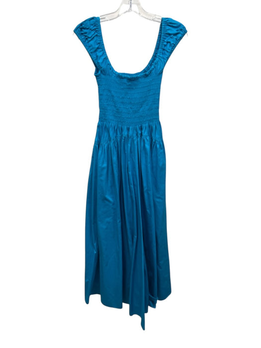 La Ligne Size S Turquiose Cotton Sleeveless Shirred Top Pockets Maxi Dress Turquiose / S